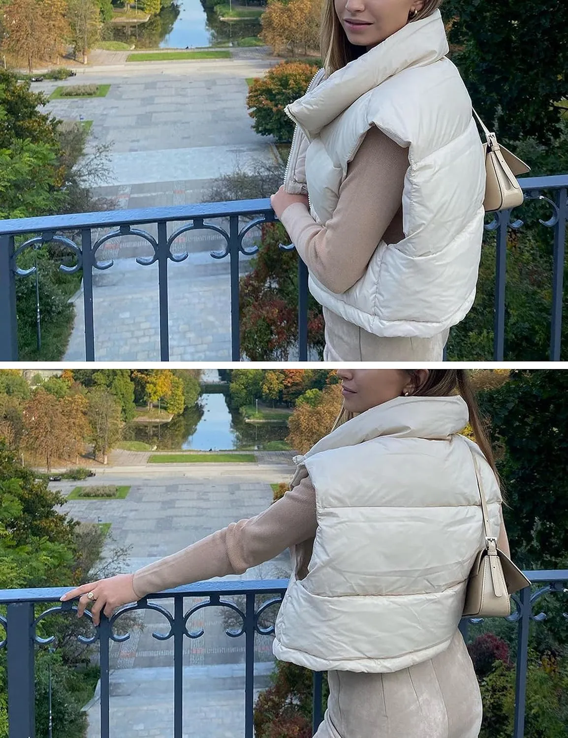 Yidarer Women's Full Zip Up Warm Crop Vest Sleeveless Puffer Vest Lightweight Padded Gilet