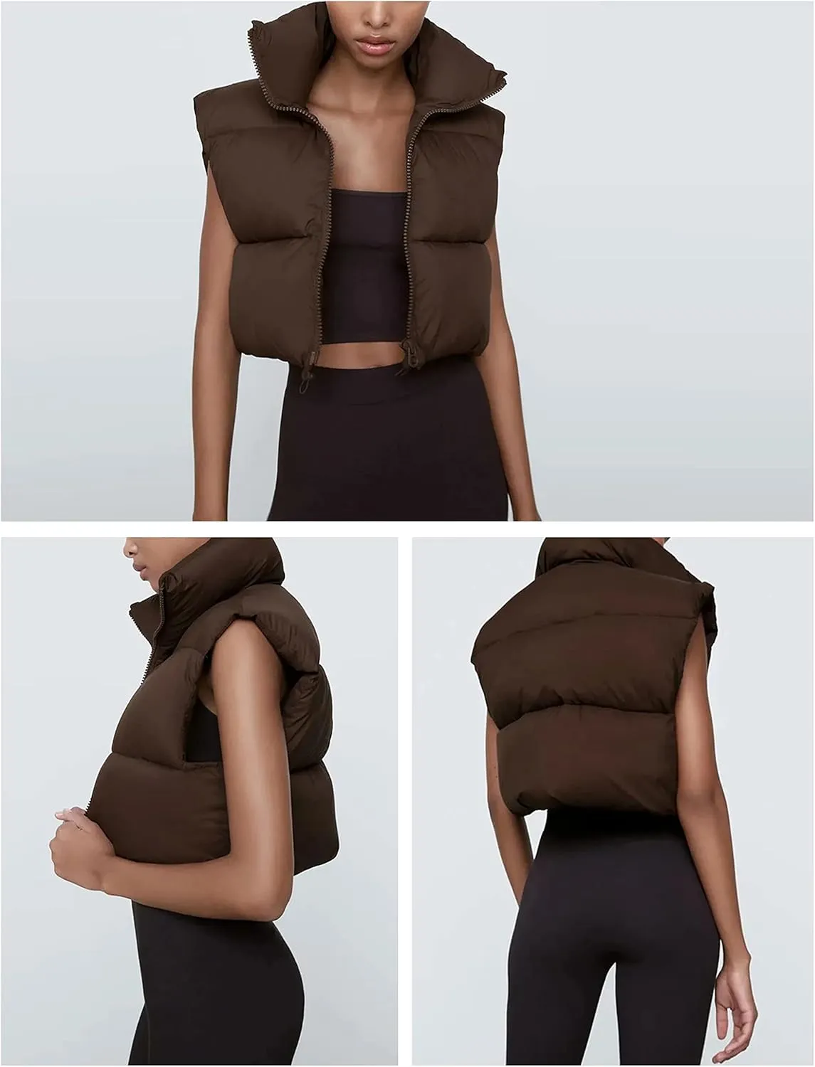 Yidarer Women's Full Zip Up Warm Crop Vest Sleeveless Puffer Vest Lightweight Padded Gilet