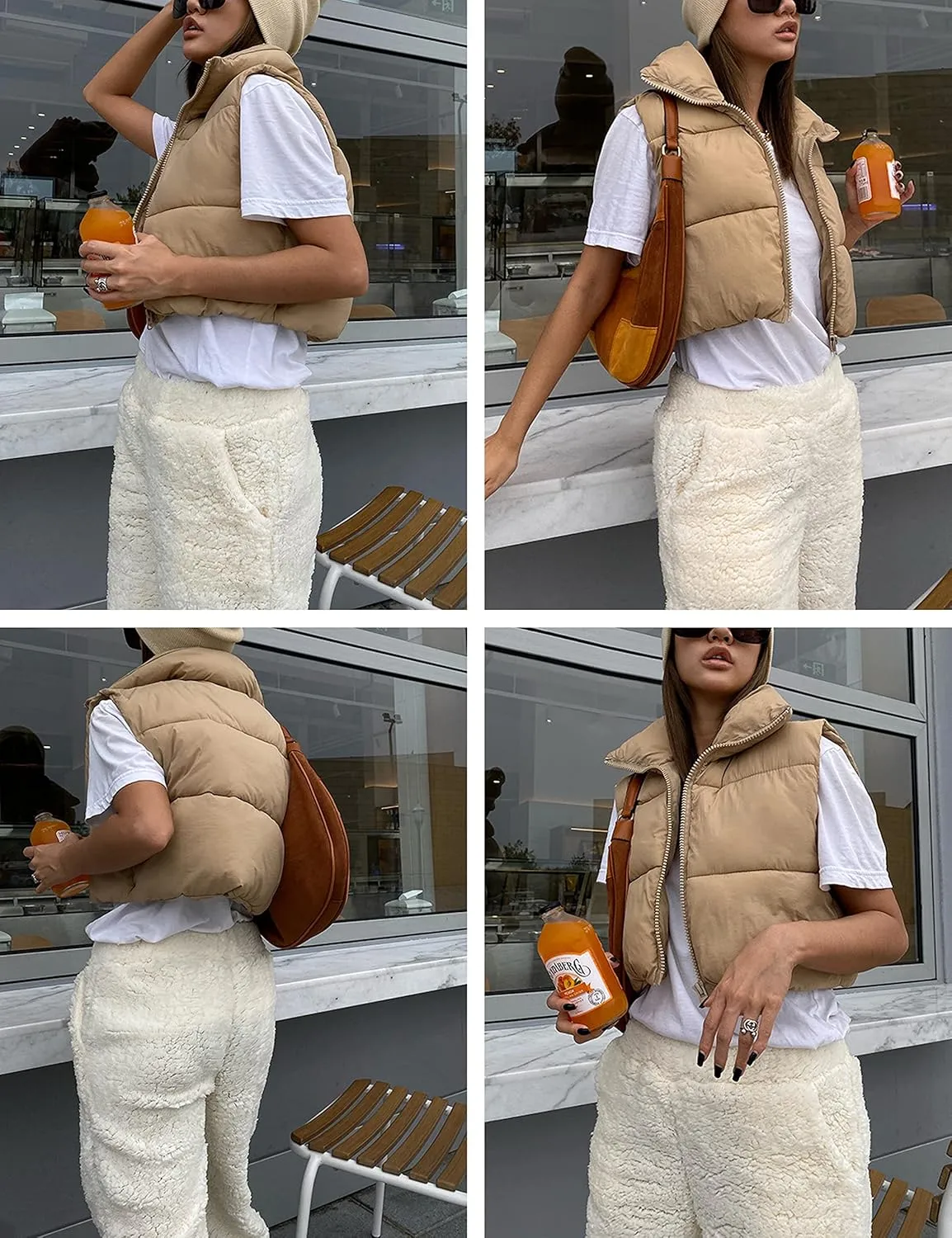 Yidarer Women's Full Zip Up Warm Crop Vest Sleeveless Puffer Vest Lightweight Padded Gilet