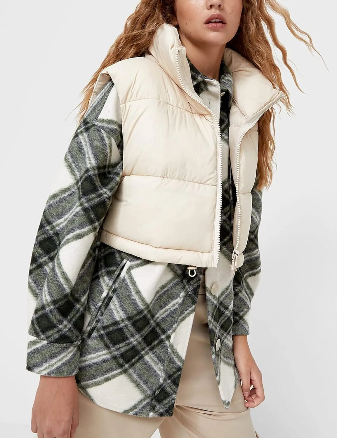 Yidarer Women's Full Zip Up Warm Crop Vest Sleeveless Puffer Vest Lightweight Padded Gilet
