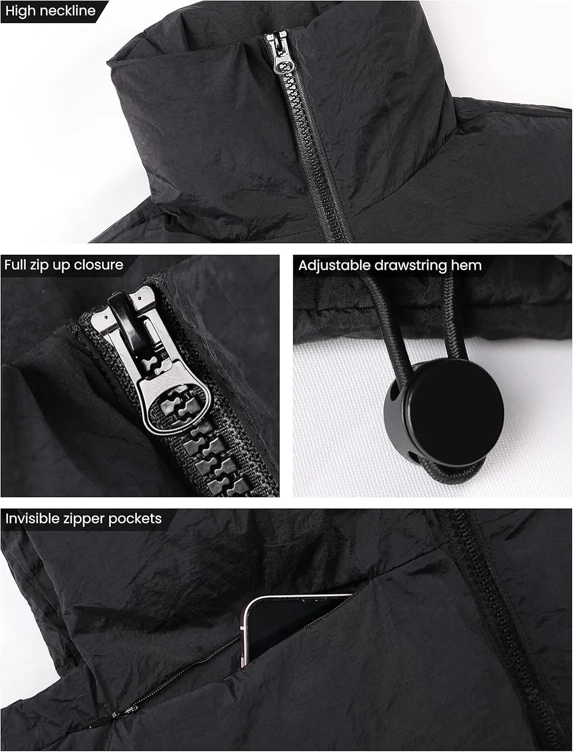 Yidarer Women's Full Zip Up Warm Crop Vest Sleeveless Puffer Vest Lightweight Padded Gilet