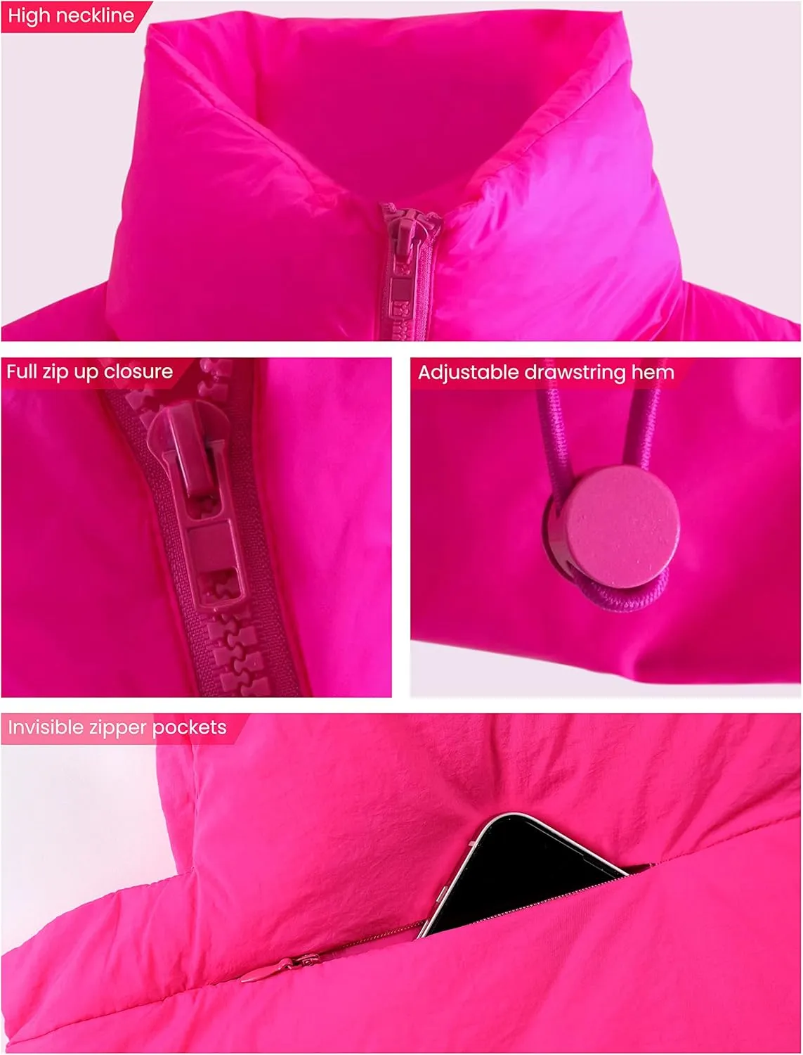 Yidarer Women's Full Zip Up Warm Crop Vest Sleeveless Puffer Vest Lightweight Padded Gilet