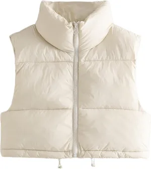 Yidarer Women's Full Zip Up Warm Crop Vest Sleeveless Puffer Vest Lightweight Padded Gilet