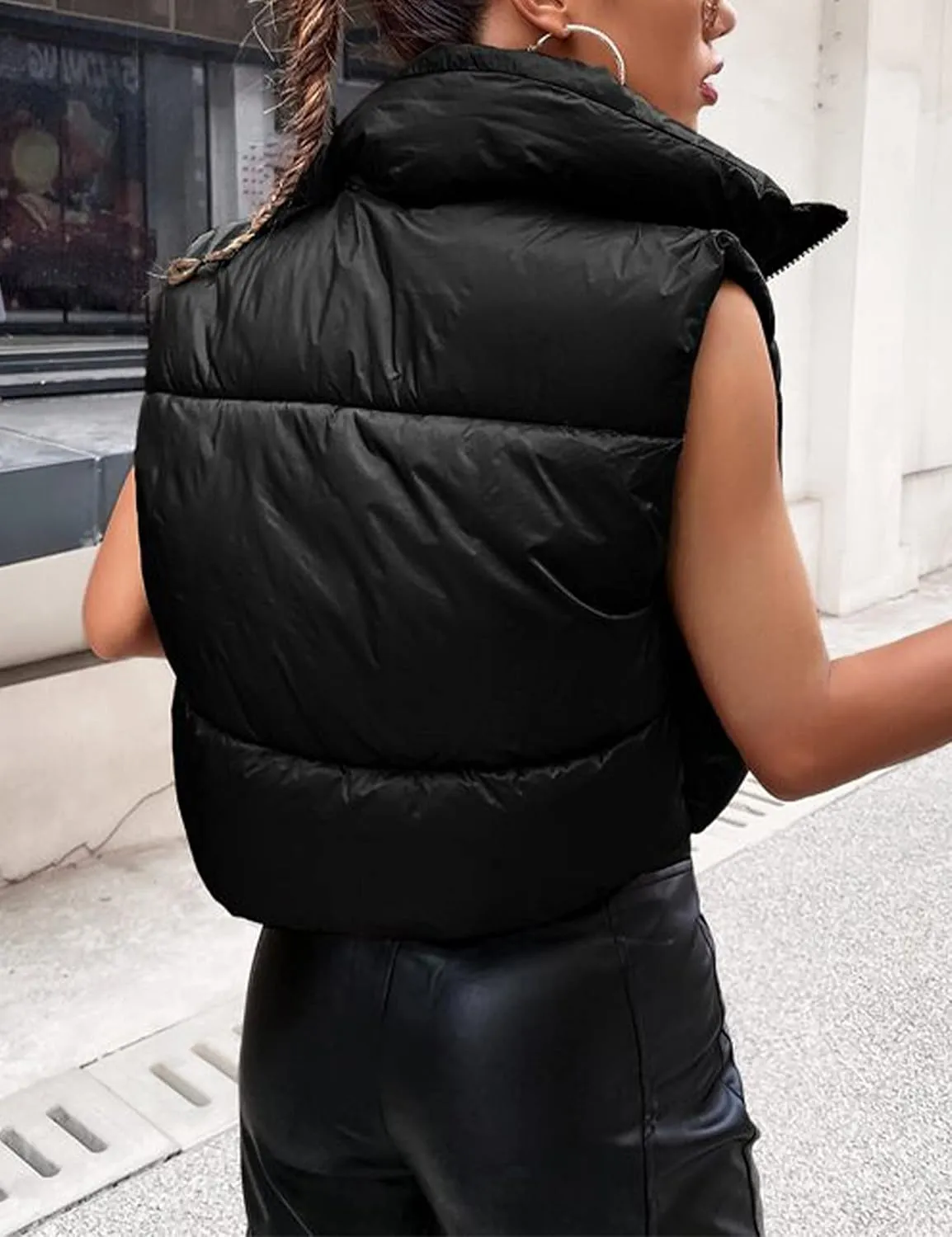 Yidarer Women's Full Zip Up Warm Crop Vest Sleeveless Puffer Vest Lightweight Padded Gilet