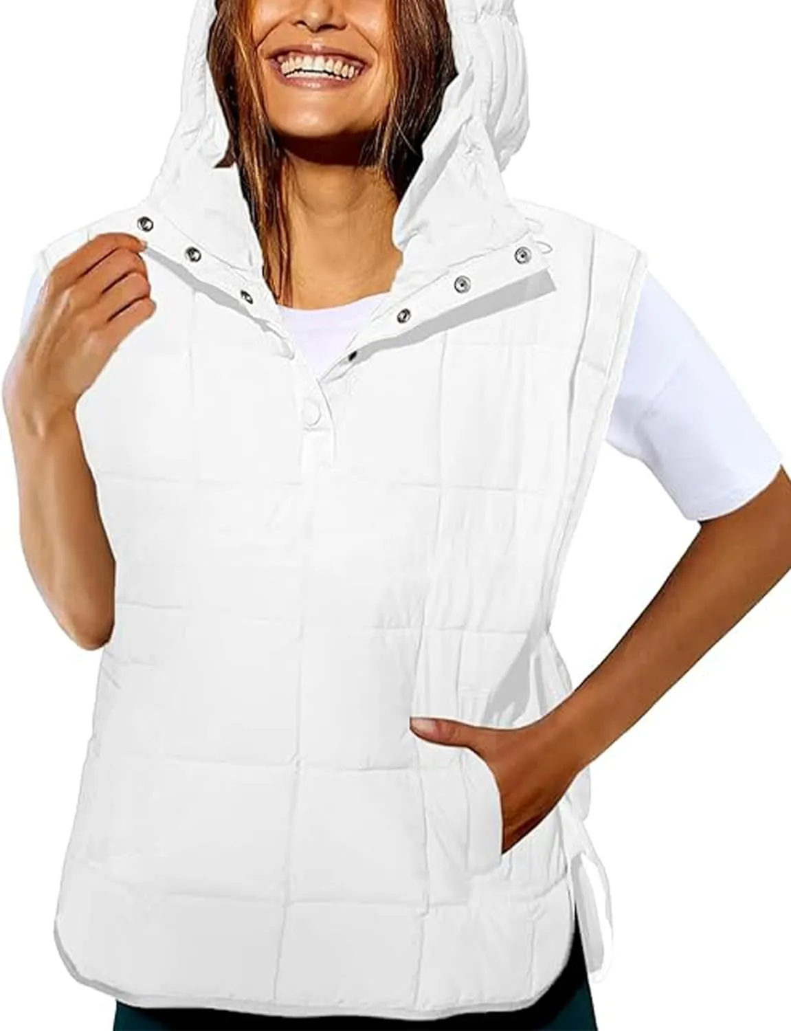 Yidarer Women's Oversized Pullover Puffer Vest Sleeveless Lightweight Warm Quilted Hooded Coat