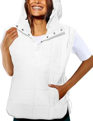 Yidarer Women's Oversized Pullover Puffer Vest Sleeveless Lightweight Warm Quilted Hooded Coat