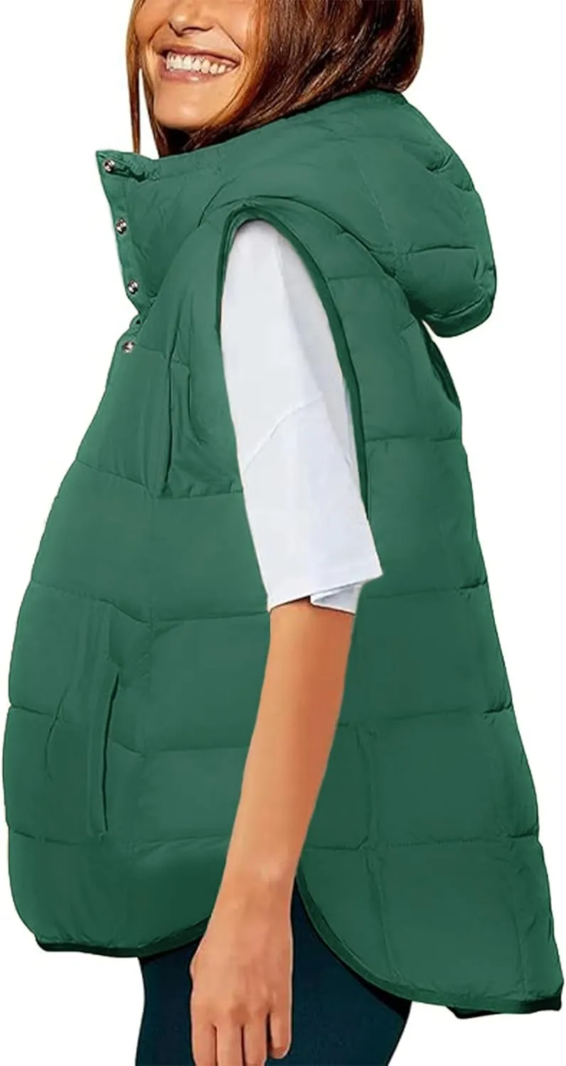 Yidarer Women's Oversized Pullover Puffer Vest Sleeveless Lightweight Warm Quilted Hooded Coat