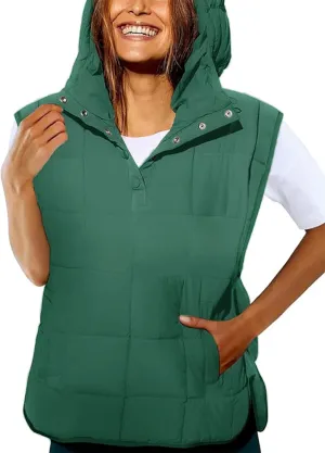 Yidarer Women's Oversized Pullover Puffer Vest Sleeveless Lightweight Warm Quilted Hooded Coat