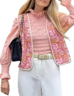 Yimoon Women's Cropped Puffer Vest Floral Print Lightweight Sleeveless Quilted Jacket Open Front Padded Gilet Outwear
