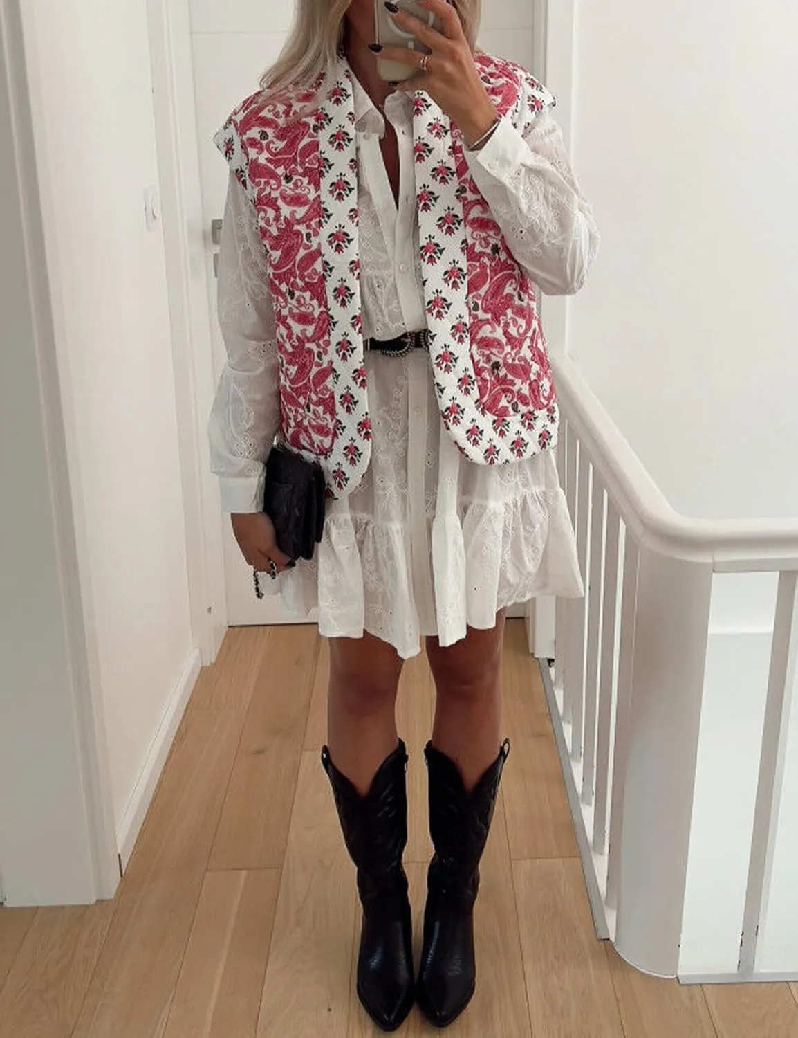 Yimoon Women's Cropped Puffer Vest Floral Print Lightweight Sleeveless Quilted Jacket Open Front Padded Gilet Outwear