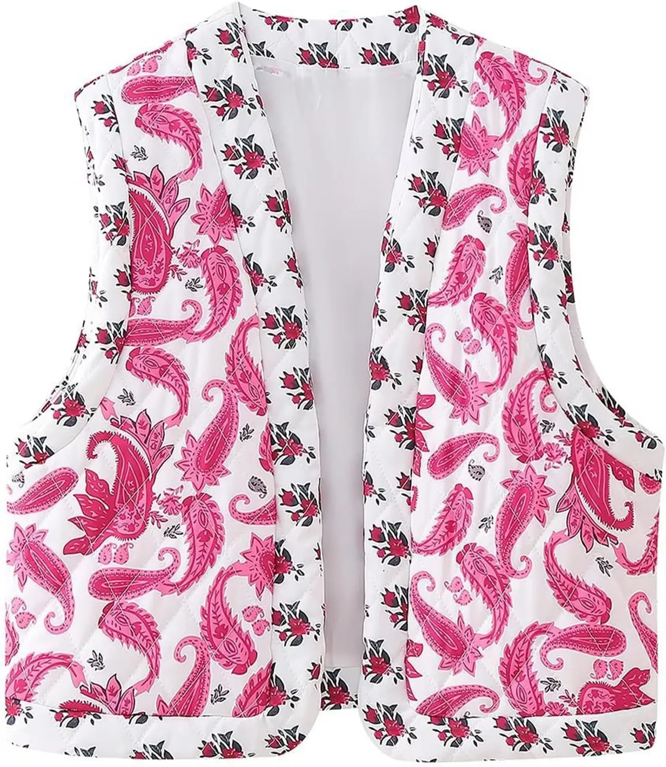 Yimoon Women's Cropped Puffer Vest Floral Print Lightweight Sleeveless Quilted Jacket Open Front Padded Gilet Outwear