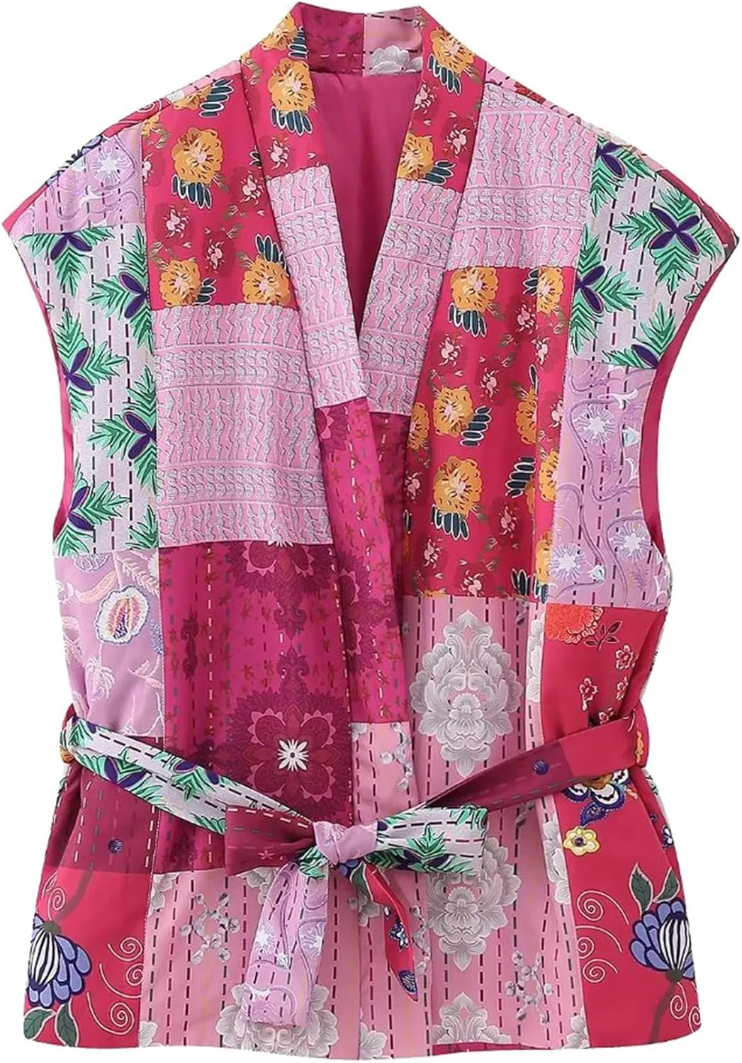 Yimoon Women's Cropped Puffer Vest Floral Print Lightweight Sleeveless Quilted Jacket Open Front Padded Gilet Outwear