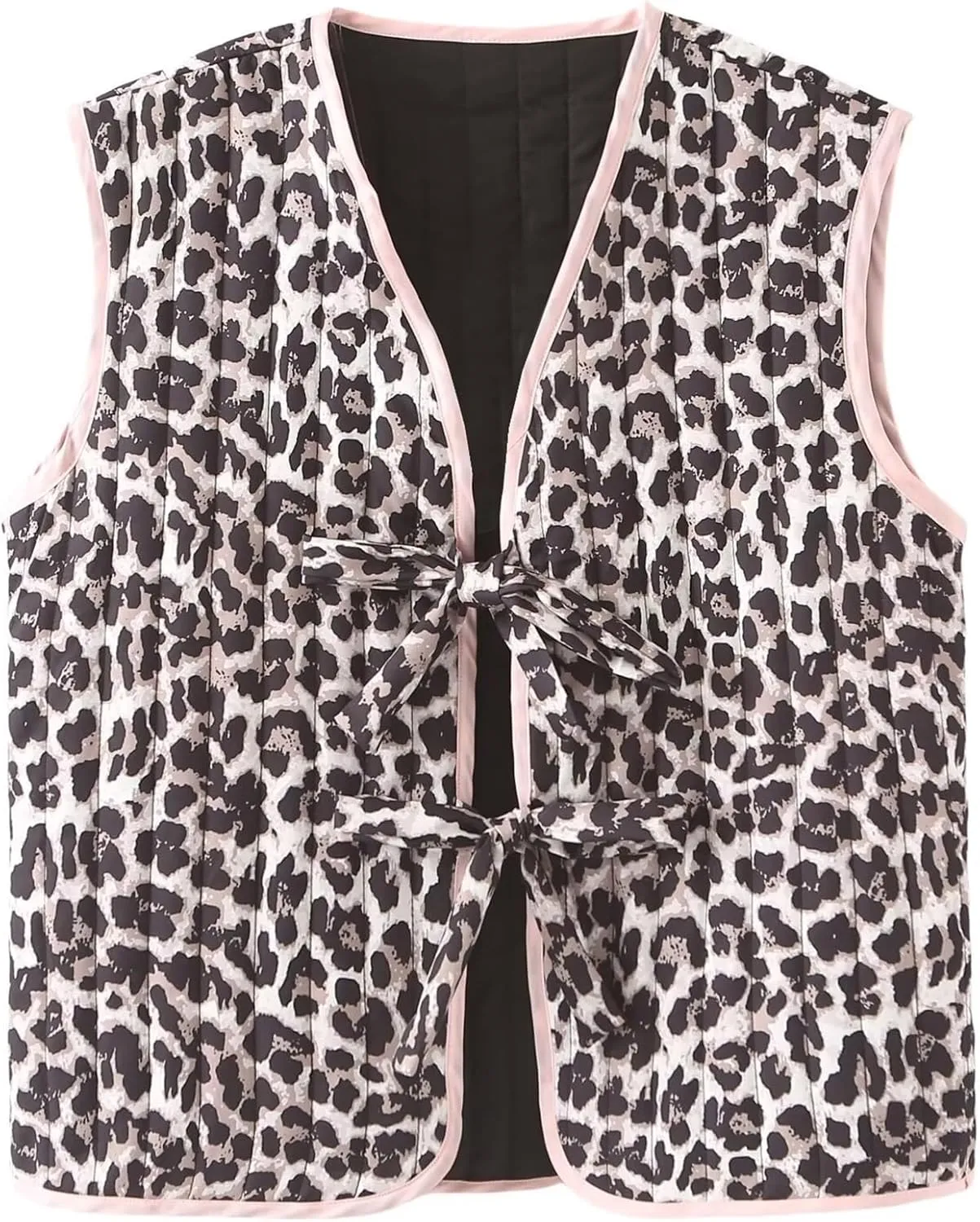 Yimoon Women's Floral Puffer Vest Leopard Print Tie Front Sleeveless Quilted Jacket Open Front Padded Gilet Outwear