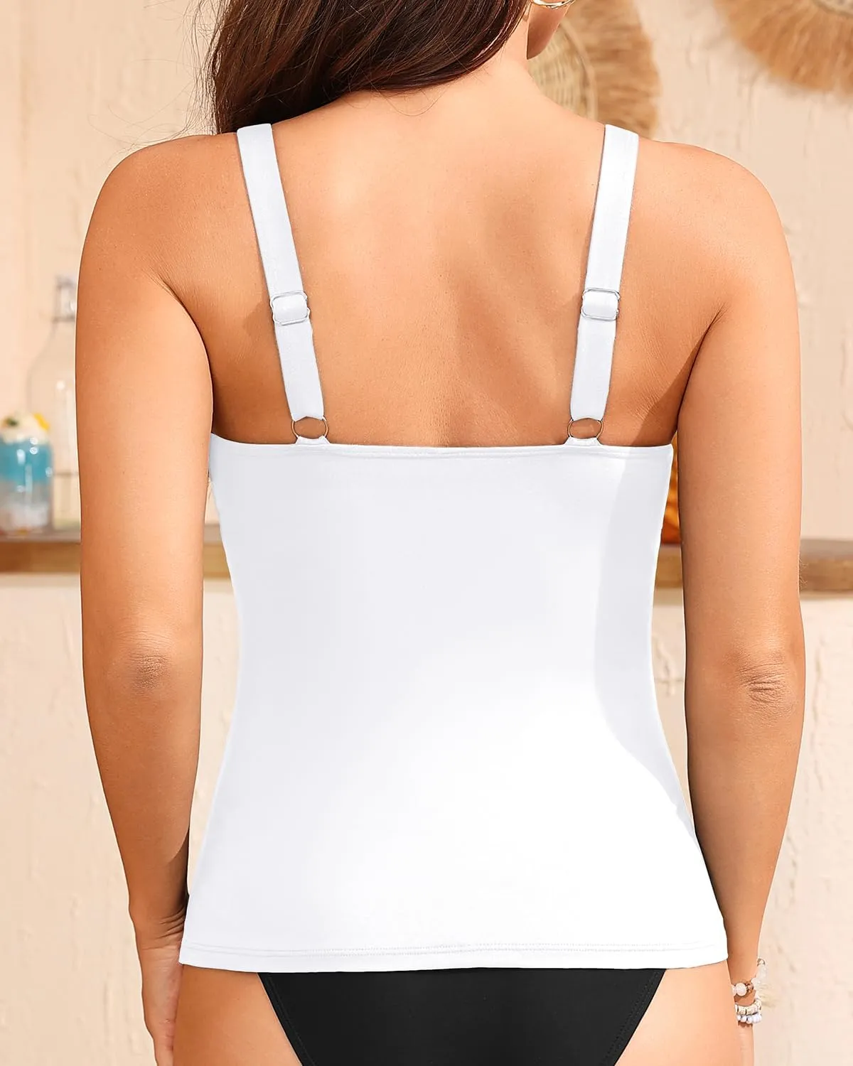Yonique Women's Tankini Top Only Button Tummy Control Swim Tank Top Modest Bathing Suit Top No Bottom