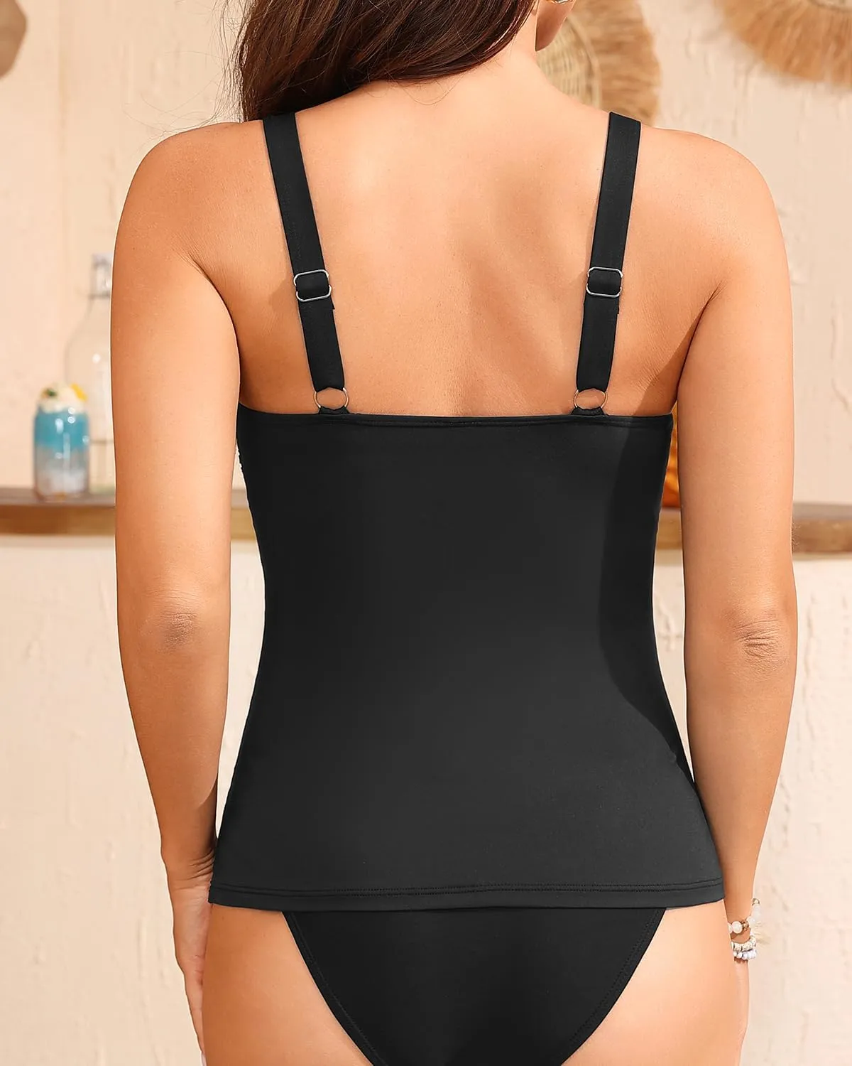 Yonique Women's Tankini Top Only Button Tummy Control Swim Tank Top Modest Bathing Suit Top No Bottom