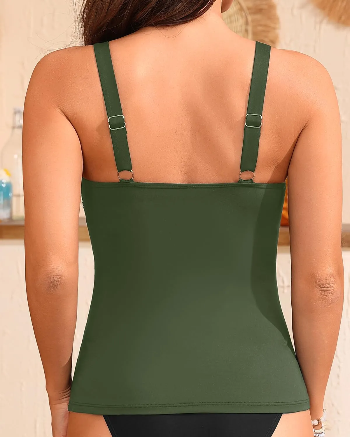 Yonique Women's Tankini Top Only Button Tummy Control Swim Tank Top Modest Bathing Suit Top No Bottom