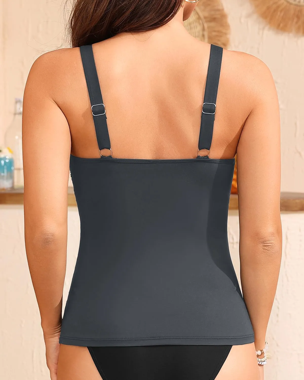 Yonique Women's Tankini Top Only Button Tummy Control Swim Tank Top Modest Bathing Suit Top No Bottom