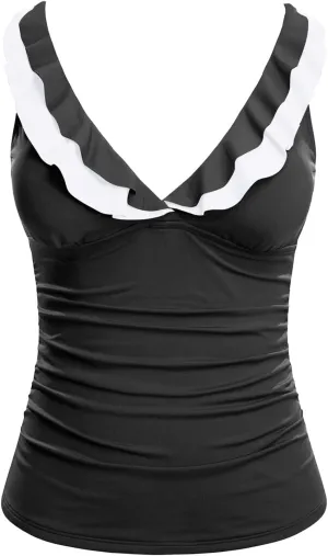 Yonique Women's Tankini Top Only Tummy Control Bathing Suit Top Ruffle Swimsuit Top V Neck Swim Tank Top No Bottom