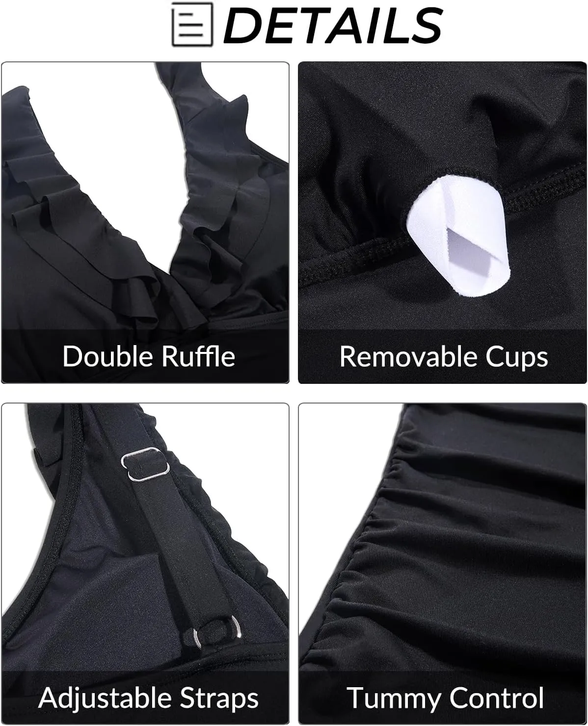 Yonique Women's Tankini Top Only Tummy Control Bathing Suit Top Ruffle Swimsuit Top V Neck Swim Tank Top No Bottom