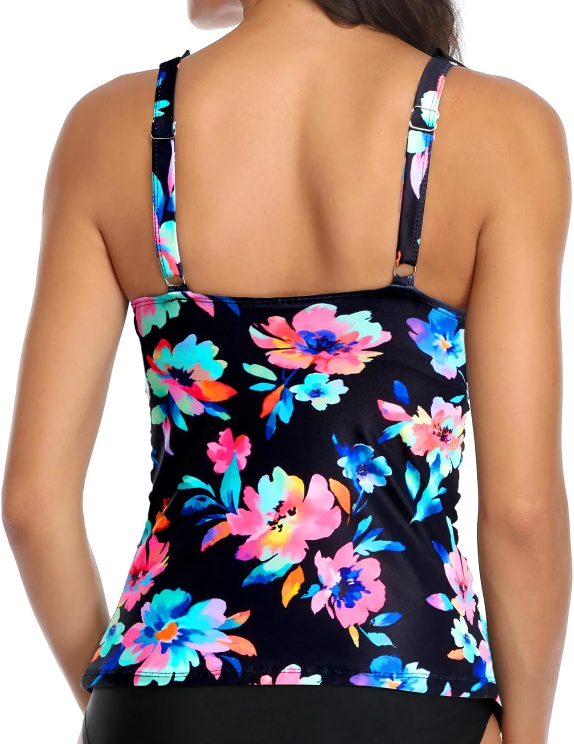 Yonique Women's Tankini Top Only Tummy Control Bathing Suit Top Ruffle Swimsuit Top V Neck Swim Tank Top No Bottom