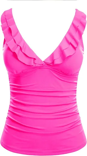 Yonique Women's Tankini Top Only Tummy Control Bathing Suit Top Ruffle Swimsuit Top V Neck Swim Tank Top No Bottom