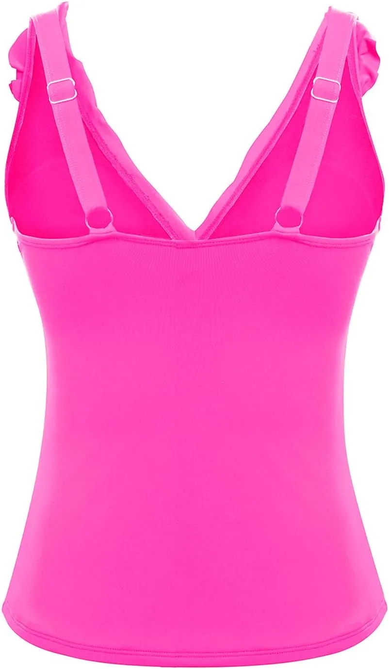 Yonique Women's Tankini Top Only Tummy Control Bathing Suit Top Ruffle Swimsuit Top V Neck Swim Tank Top No Bottom