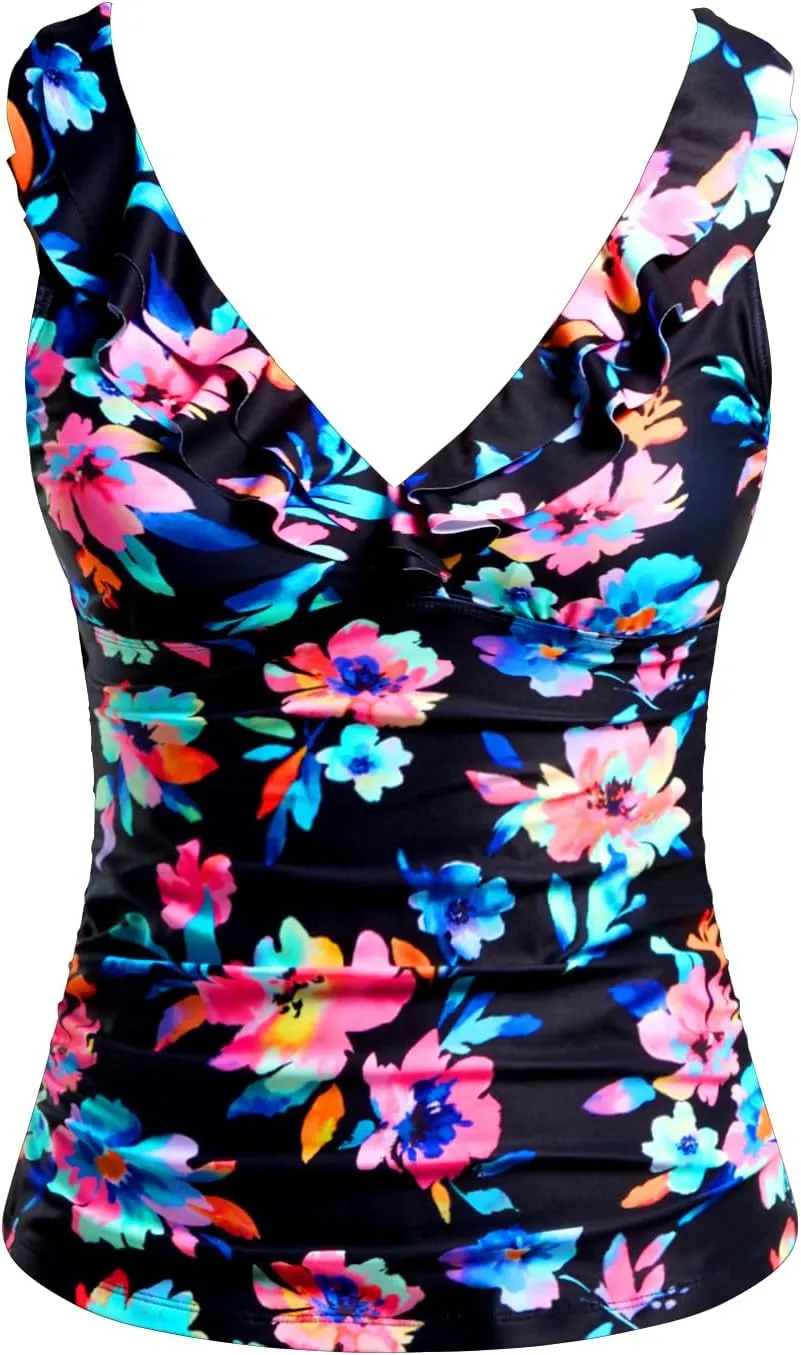 Yonique Women's Tankini Top Only Tummy Control Bathing Suit Top Ruffle Swimsuit Top V Neck Swim Tank Top No Bottom