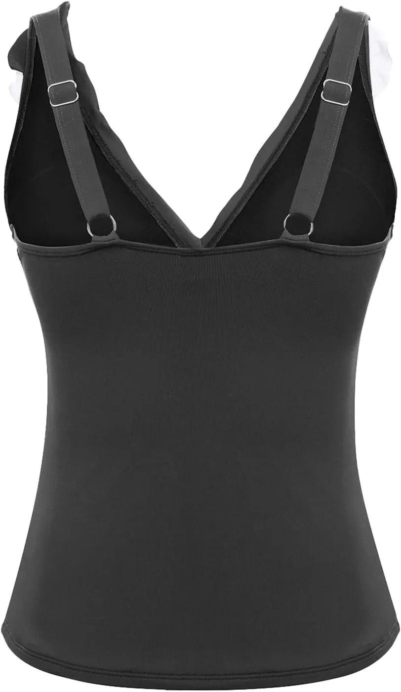 Yonique Women's Tankini Top Only Tummy Control Bathing Suit Top Ruffle Swimsuit Top V Neck Swim Tank Top No Bottom