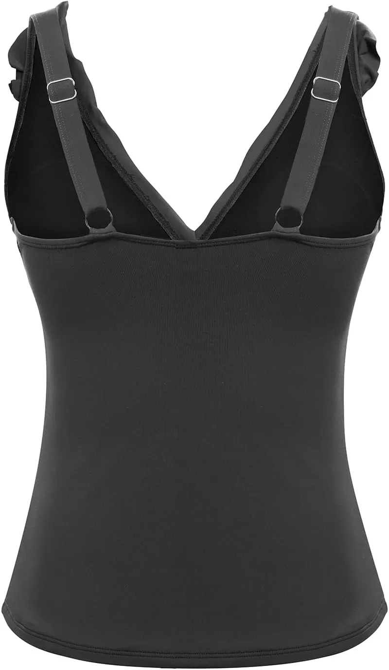 Yonique Women's Tankini Top Only Tummy Control Bathing Suit Top Ruffle Swimsuit Top V Neck Swim Tank Top No Bottom