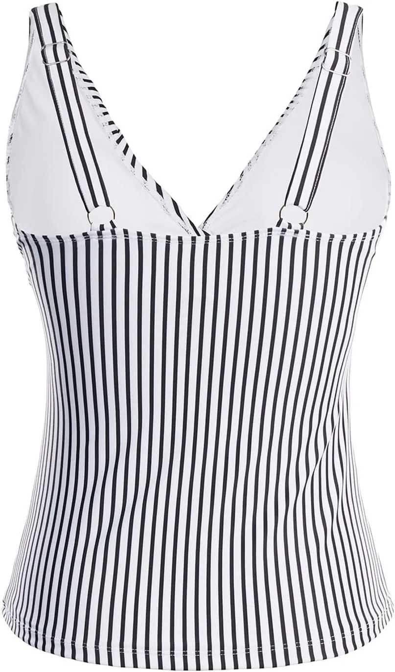 Yonique Women's Tankini Top Only Tummy Control Bathing Suit Top Ruffle Swimsuit Top V Neck Swim Tank Top No Bottom