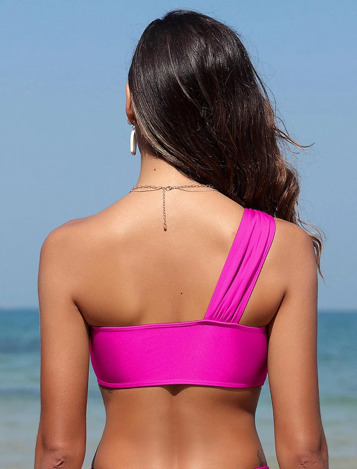 ZAFUL Women's One Shoulder Bikini Top Twisted Ruched Padded Bandeau Bikini Top Swimsuit Bathing Suits Top