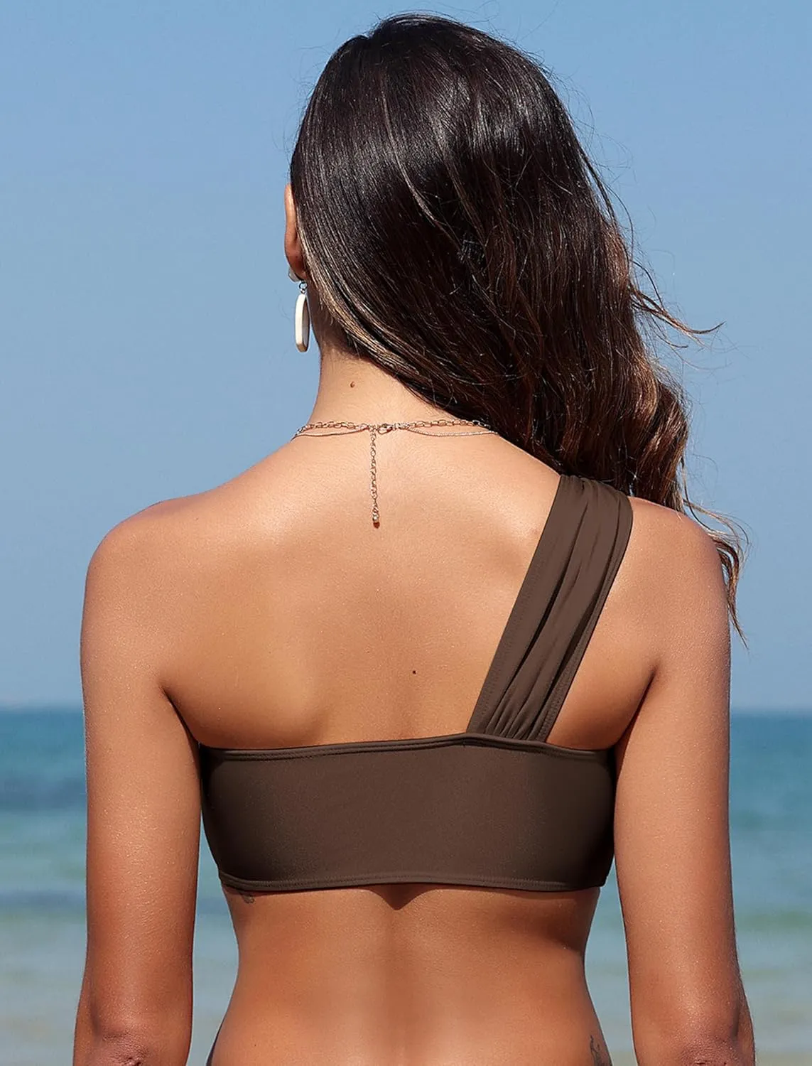 ZAFUL Women's One Shoulder Bikini Top Twisted Ruched Padded Bandeau Bikini Top Swimsuit Bathing Suits Top