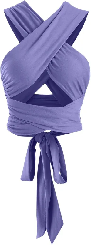 ZAFUL Womens Ribbed Halter Crop Top Ruched Lace-up Cropped Cami Bandana Top Criss Cross Wrap Print Tank Top