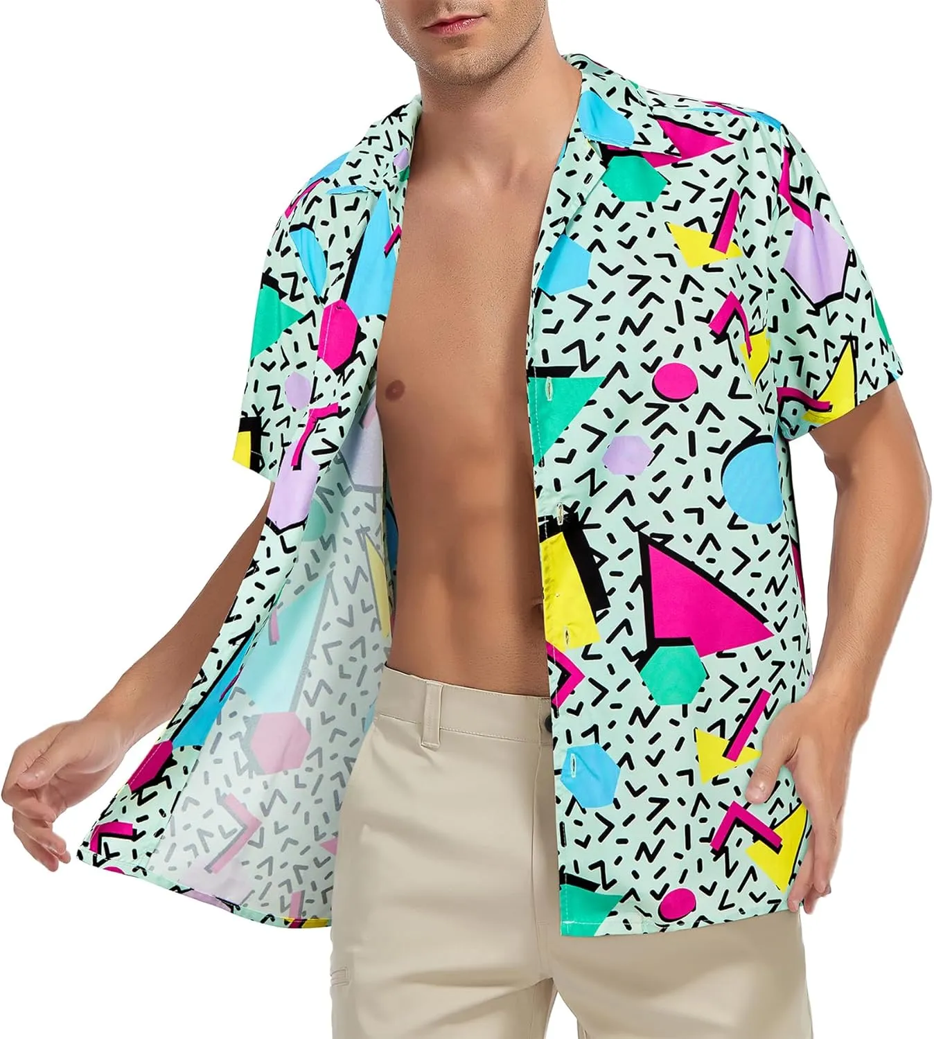 Zando 80s 90s Hawaiian Shirt for Men Short Sleeve 80s 90s Outfit Funny Hawaiian Shirts Party Disco Outfit
