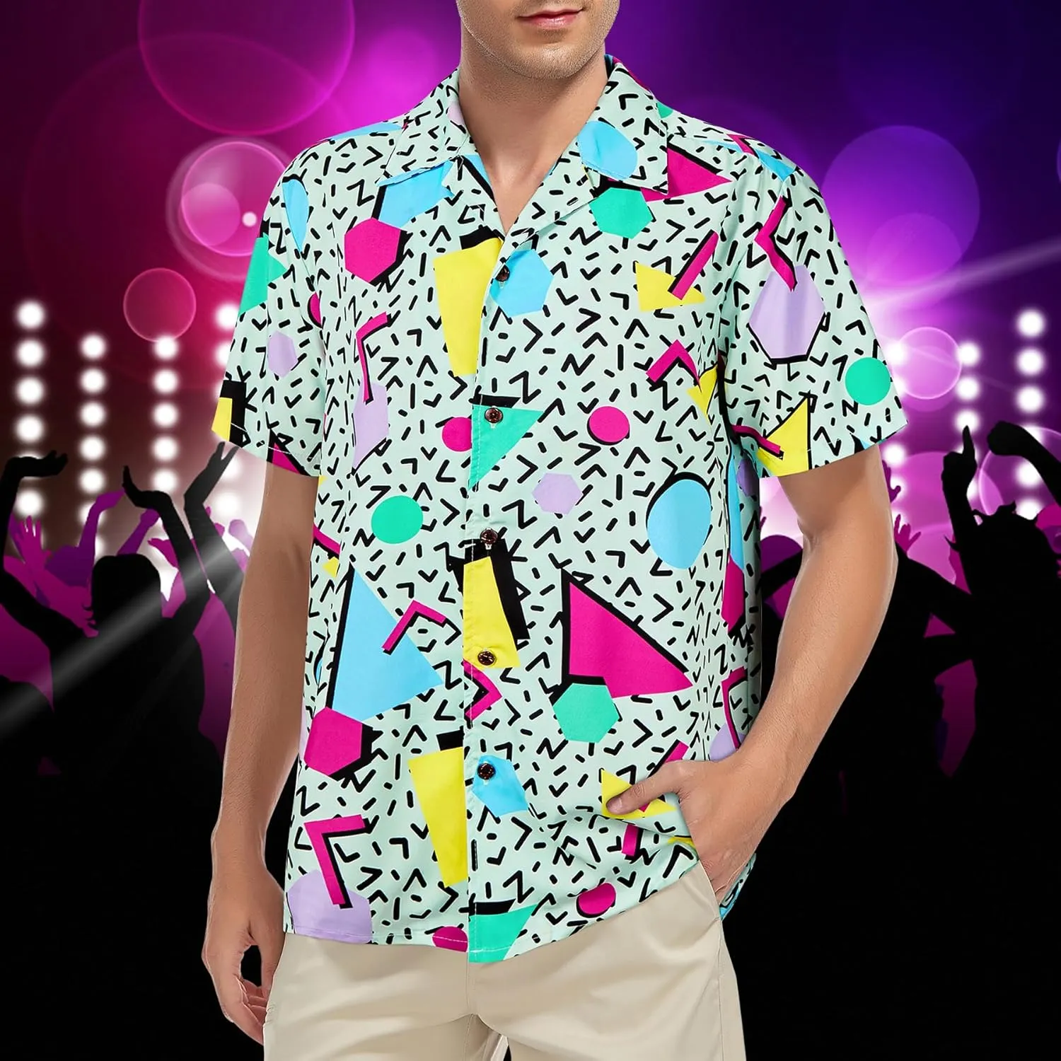Zando 80s 90s Hawaiian Shirt for Men Short Sleeve 80s 90s Outfit Funny Hawaiian Shirts Party Disco Outfit