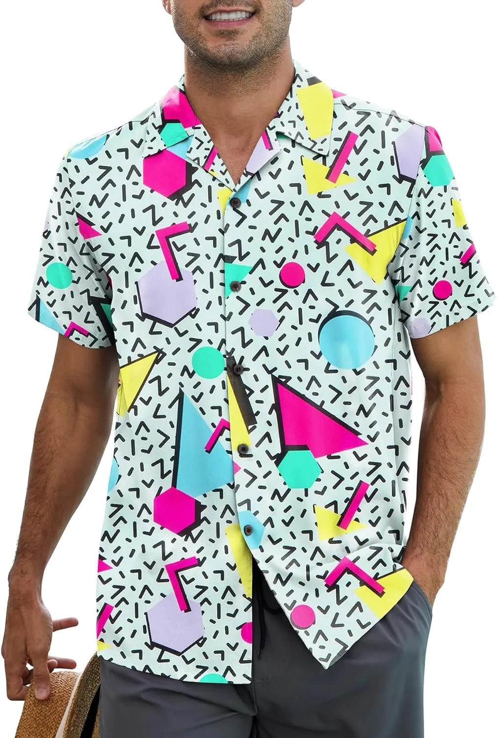 Zando 80s 90s Hawaiian Shirt for Men Short Sleeve 80s 90s Outfit Funny Hawaiian Shirts Party Disco Outfit