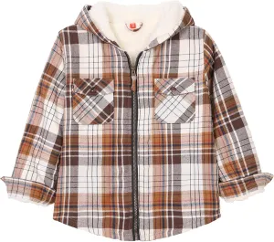 ZENTHACE Girls Sherpa Lined Full Zip Up Plaid Flannel Shirt Fuzzy Hooded Flannel Jacket with Hand Pockets