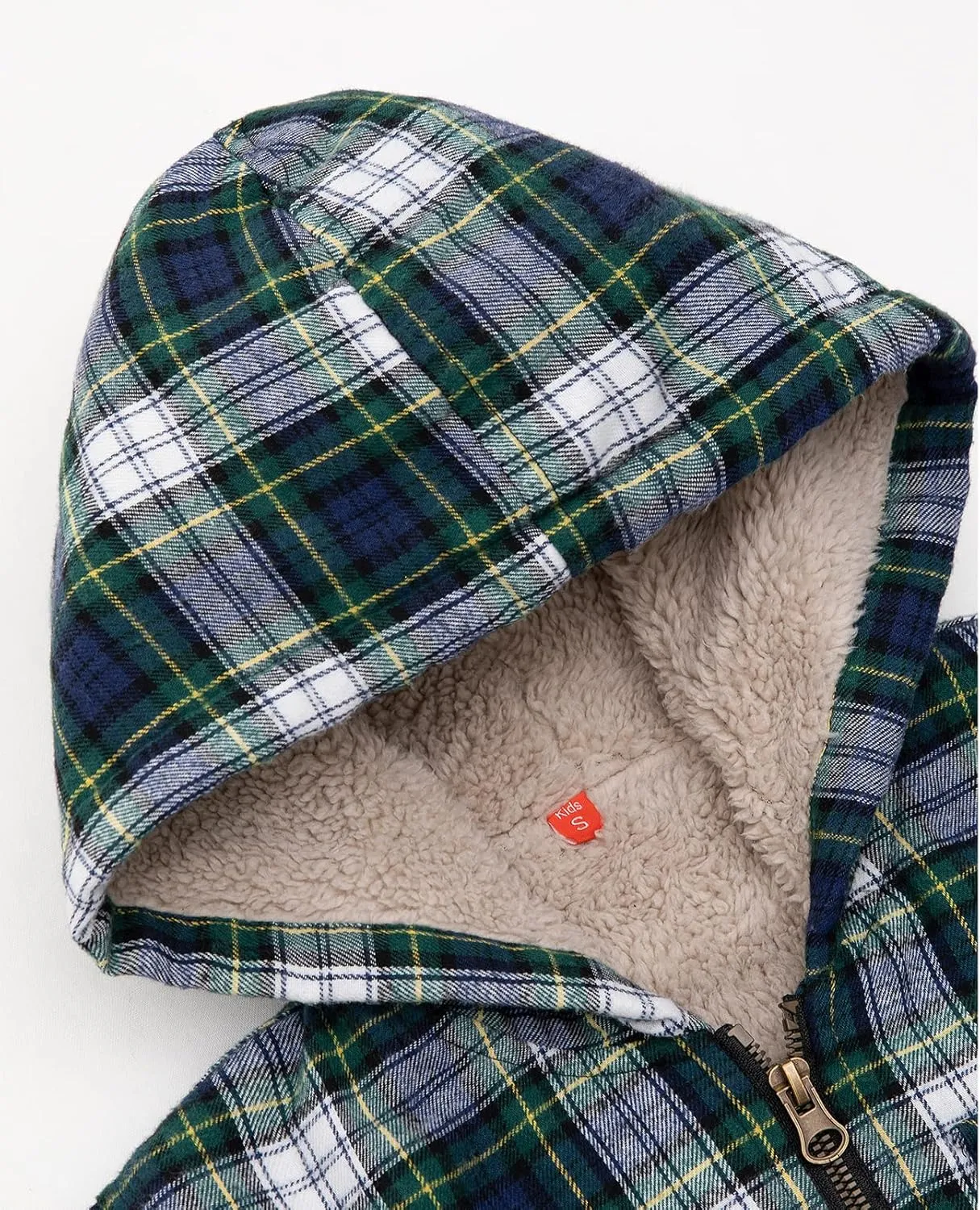 ZENTHACE Girls Sherpa Lined Full Zip Up Plaid Flannel Shirt Fuzzy Hooded Flannel Jacket with Hand Pockets