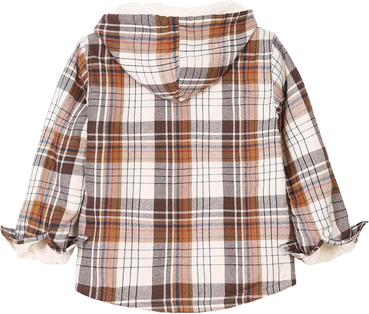 ZENTHACE Girls Sherpa Lined Full Zip Up Plaid Flannel Shirt Fuzzy Hooded Flannel Jacket with Hand Pockets
