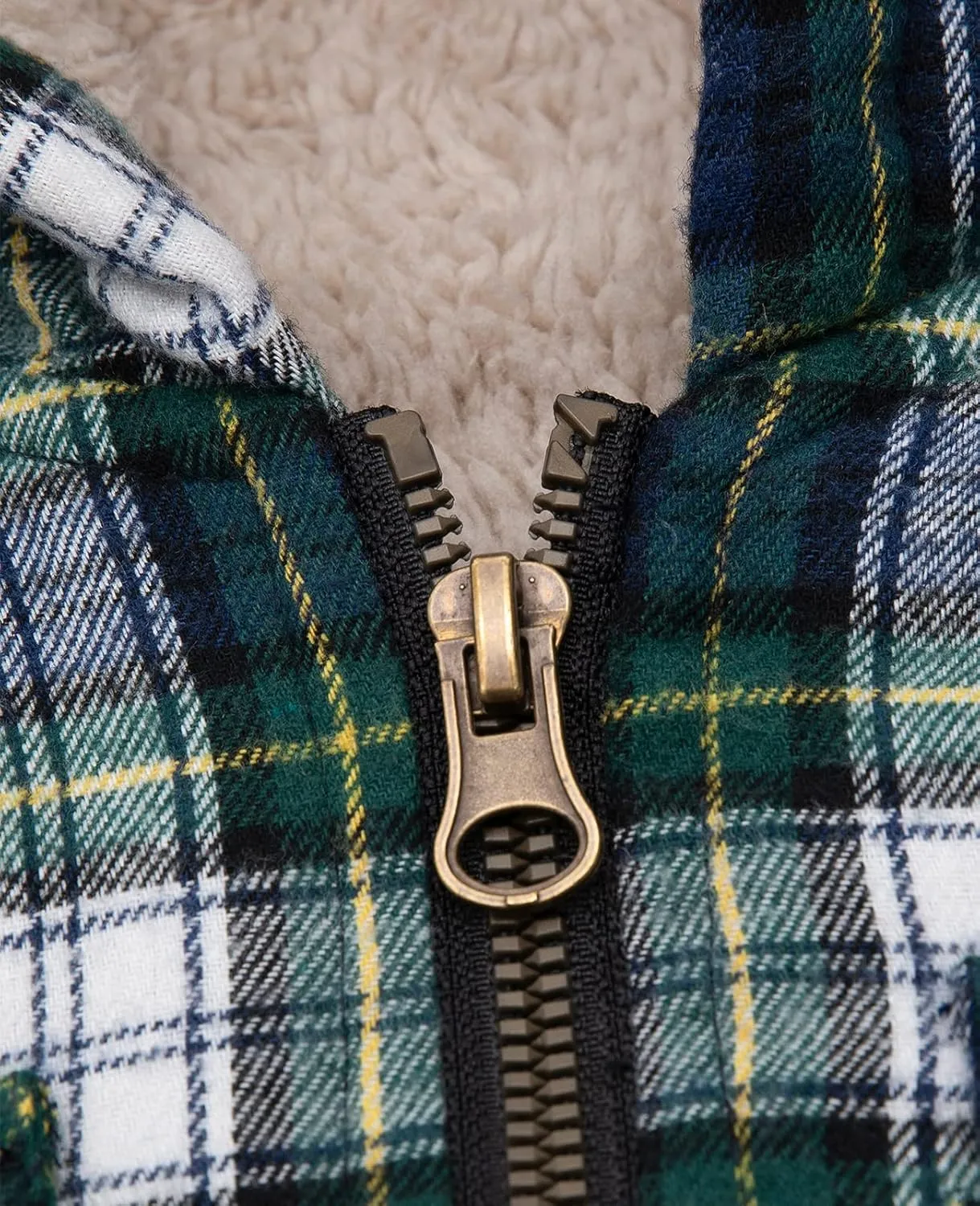 ZENTHACE Girls Sherpa Lined Full Zip Up Plaid Flannel Shirt Fuzzy Hooded Flannel Jacket with Hand Pockets