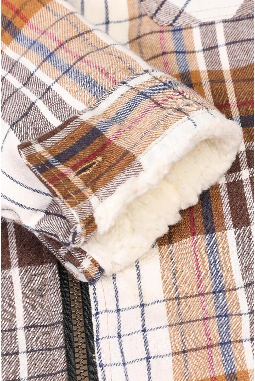 ZENTHACE Girls Sherpa Lined Full Zip Up Plaid Flannel Shirt Fuzzy Hooded Flannel Jacket with Hand Pockets