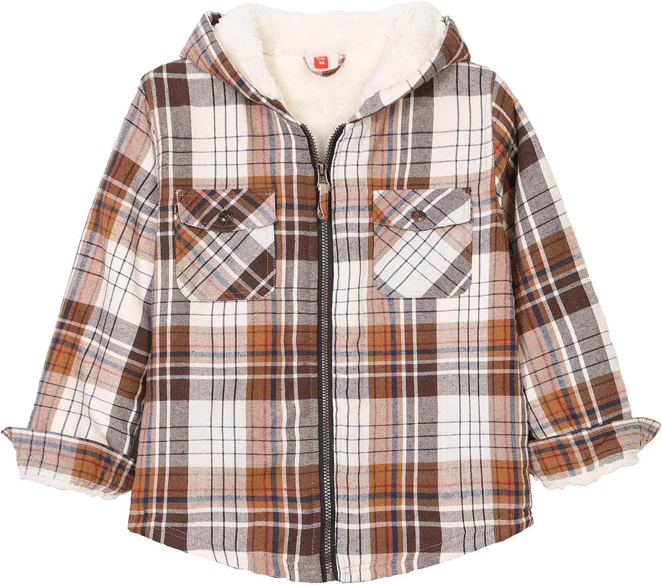 ZENTHACE Girls Sherpa Lined Full Zip Up Plaid Flannel Shirt Fuzzy Hooded Flannel Jacket with Hand Pockets