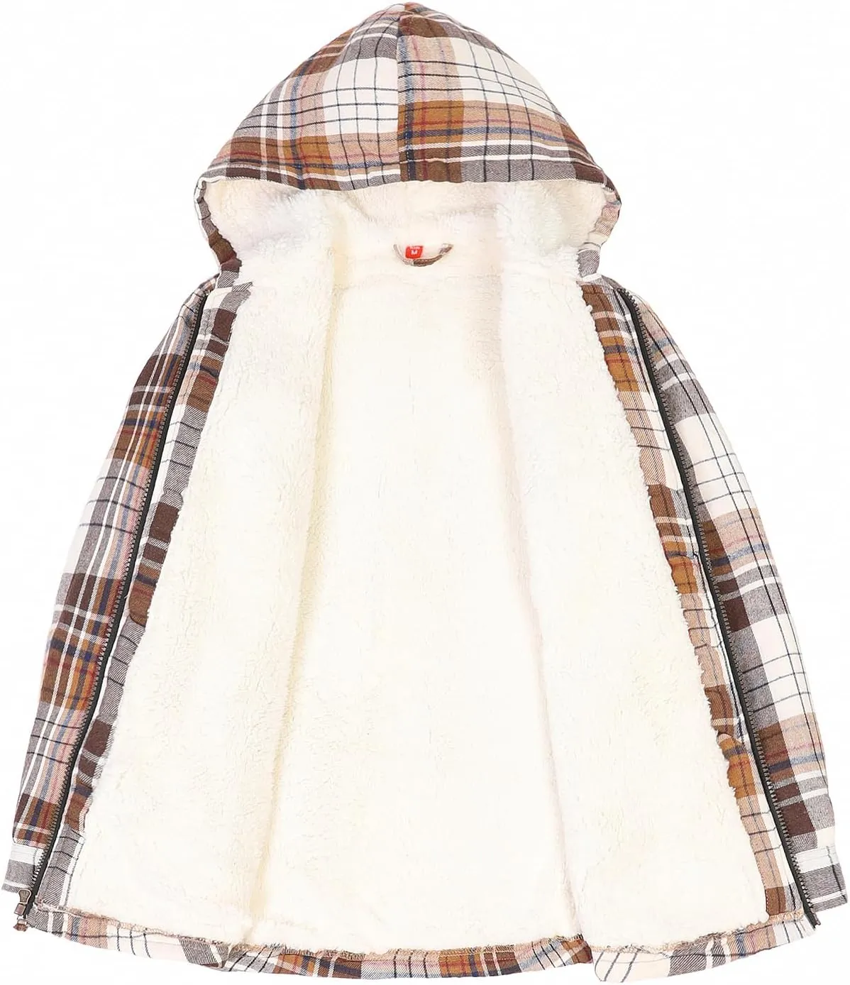 ZENTHACE Girls Sherpa Lined Full Zip Up Plaid Flannel Shirt Fuzzy Hooded Flannel Jacket with Hand Pockets
