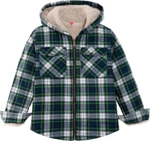 ZENTHACE Girls Sherpa Lined Full Zip Up Plaid Flannel Shirt Fuzzy Hooded Flannel Jacket with Hand Pockets