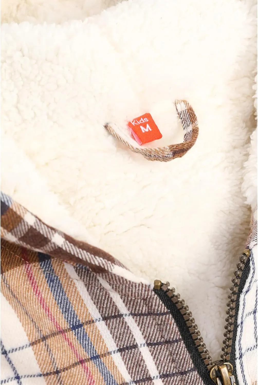 ZENTHACE Girls Sherpa Lined Full Zip Up Plaid Flannel Shirt Fuzzy Hooded Flannel Jacket with Hand Pockets