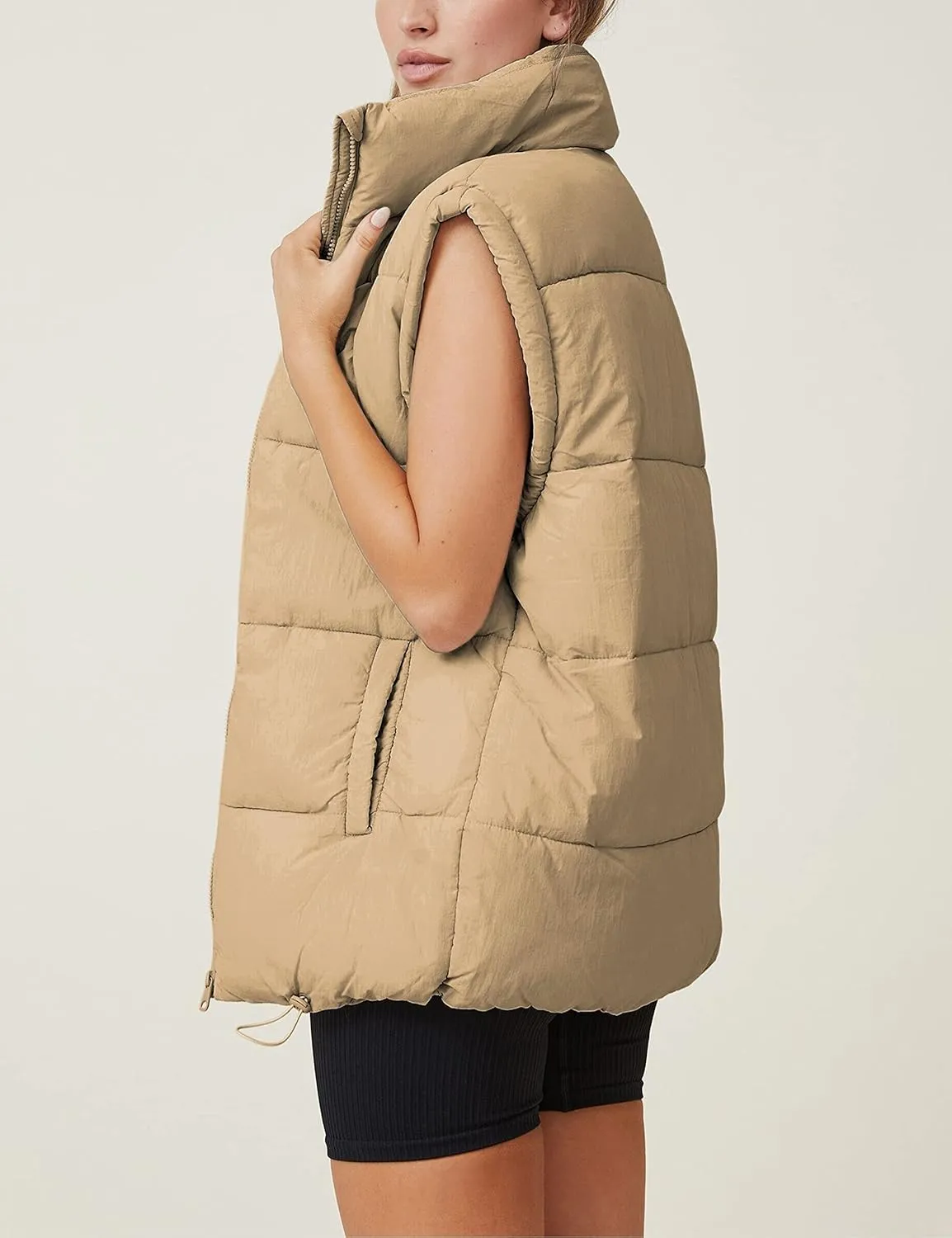 Zhiyouni Womens Puffer Vests Sleeveless Puffy Jackets Stand Collar Zipper Coats