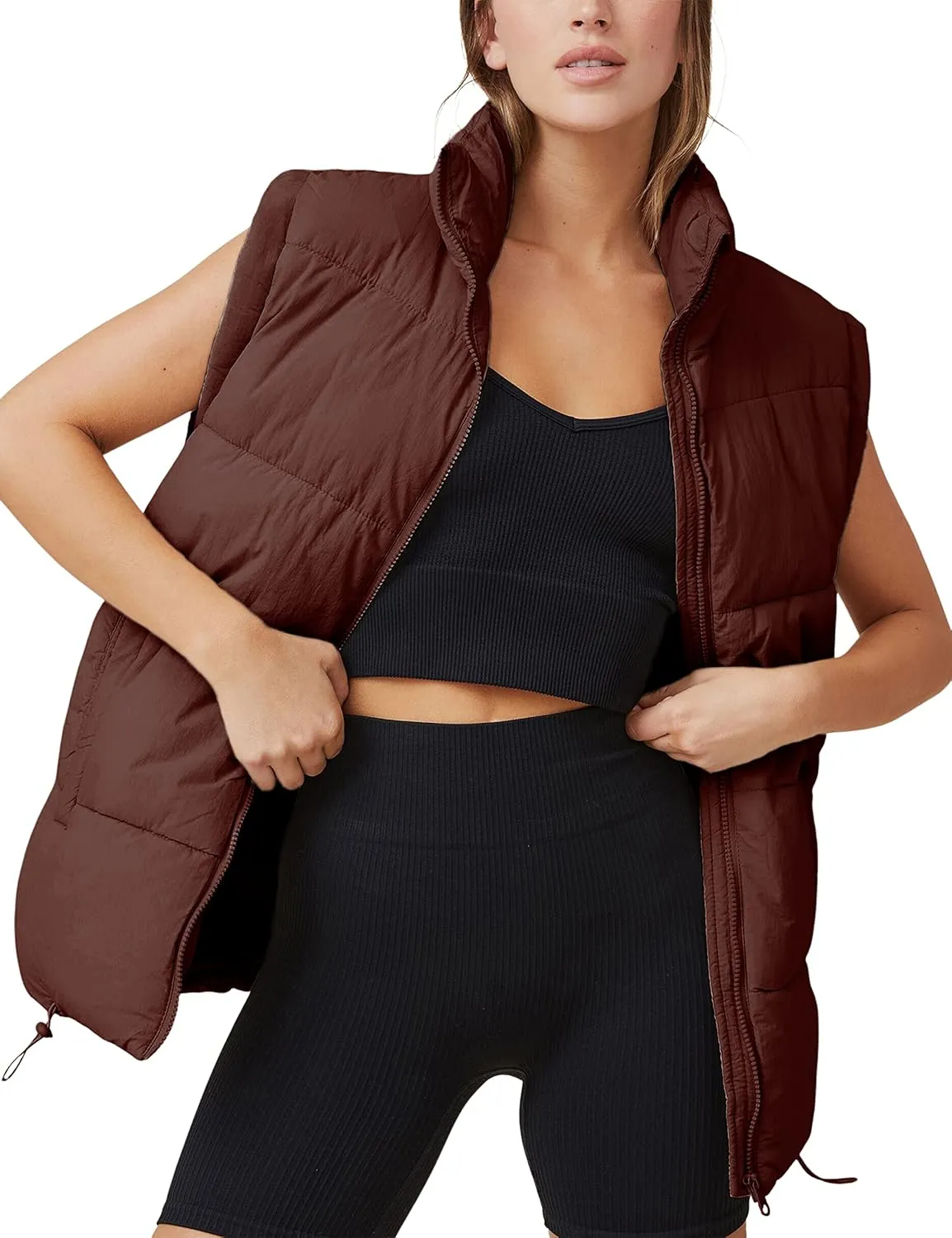 Zhiyouni Womens Puffer Vests Sleeveless Puffy Jackets Stand Collar Zipper Coats