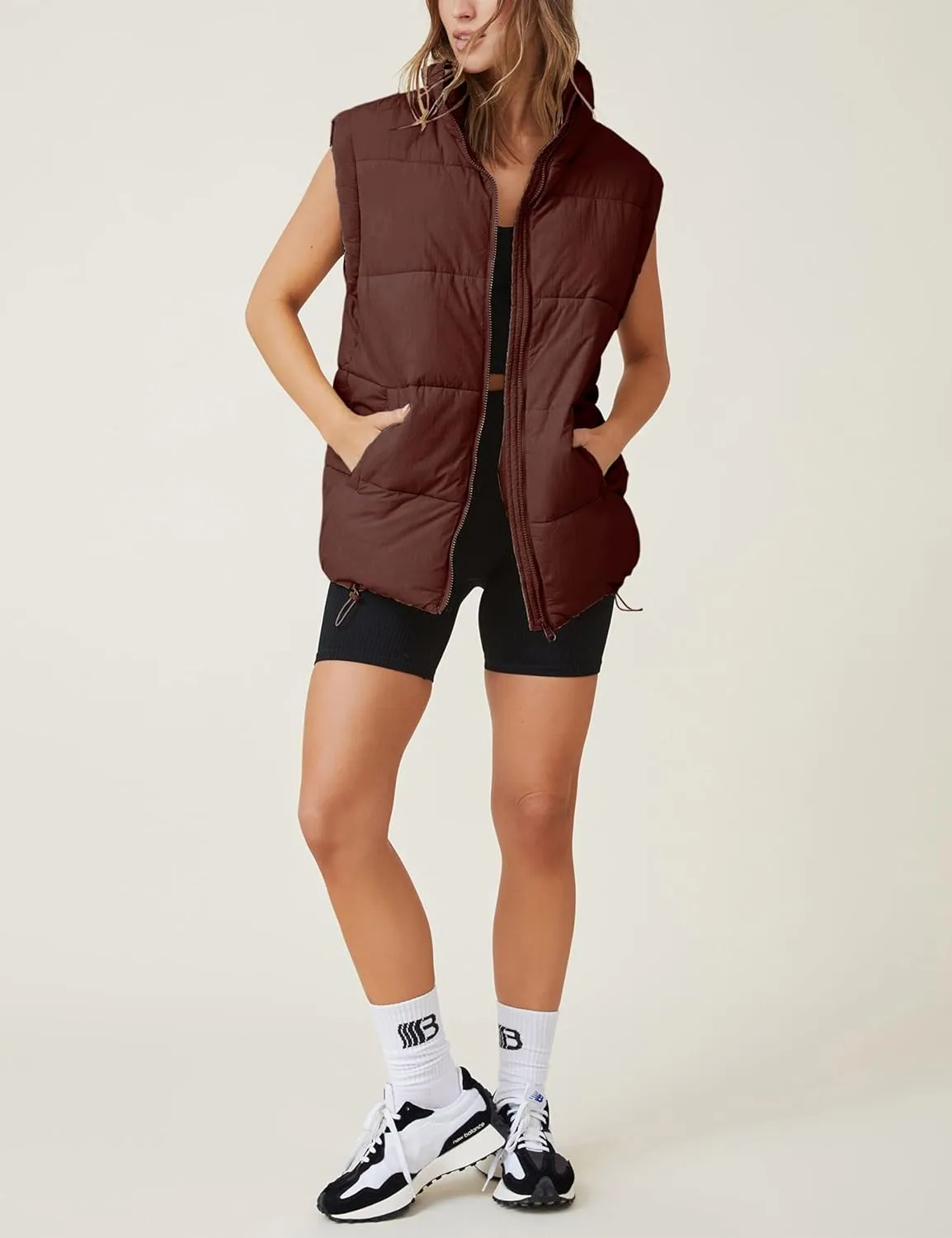 Zhiyouni Womens Puffer Vests Sleeveless Puffy Jackets Stand Collar Zipper Coats