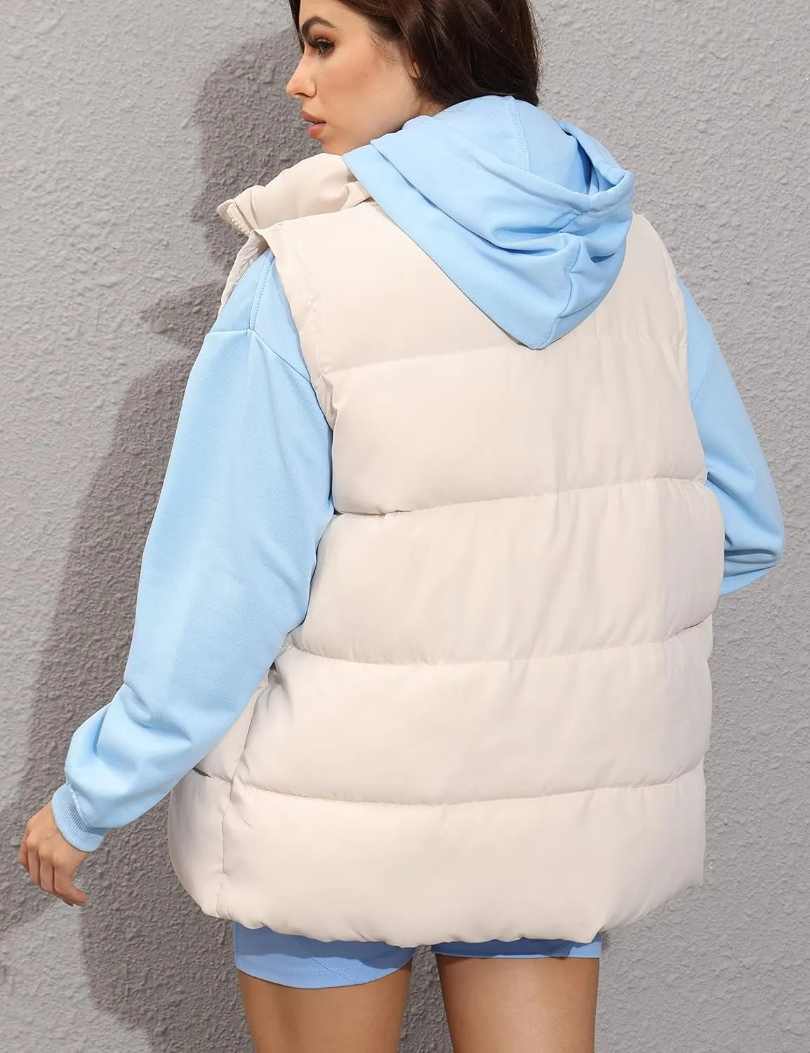 Zhiyouni Womens Puffer Vests Sleeveless Puffy Jackets Stand Collar Zipper Coats