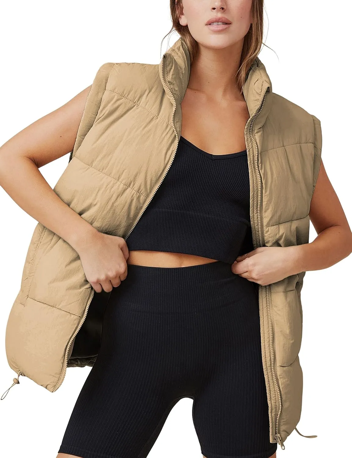 Zhiyouni Womens Puffer Vests Sleeveless Puffy Jackets Stand Collar Zipper Coats